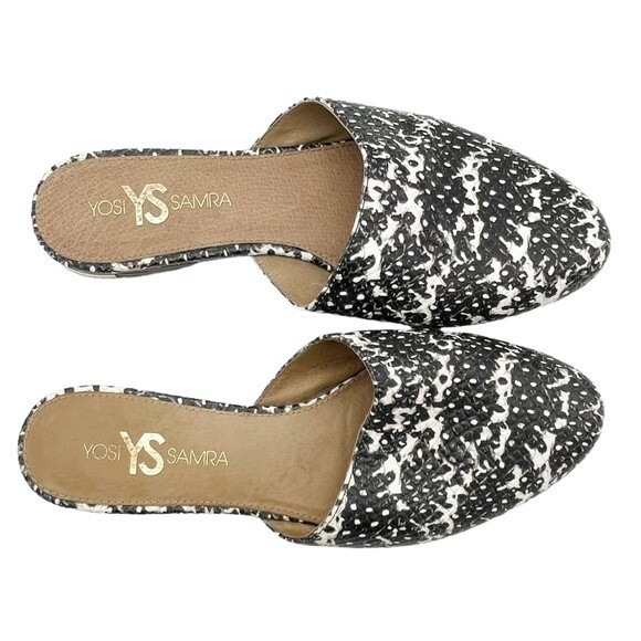 Yosi Samra Parker Mules Gray Snake Embossed Leather Open Back Flats Size 7 - Picture 3 of 16